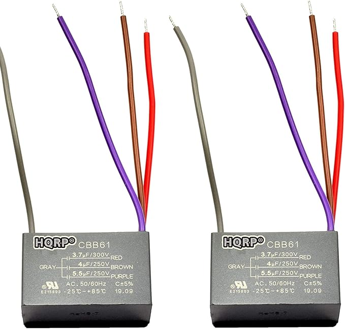 HQRP 2-Pack Ceiling Fan Capacitor CBB61 3.7uf+4uf+5.5uf 4-Wire by HQRP