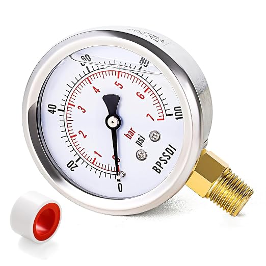 0-100 Psi Lead-Free Glycerin Liquid Filled Low Pressure Gauge, 2.5" Dial Size by BPSSDI