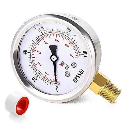 0-100 Psi Lead-Free Glycerin Liquid Filled Low Pressure Gauge, 2.5" Dial Size by BPSSDI