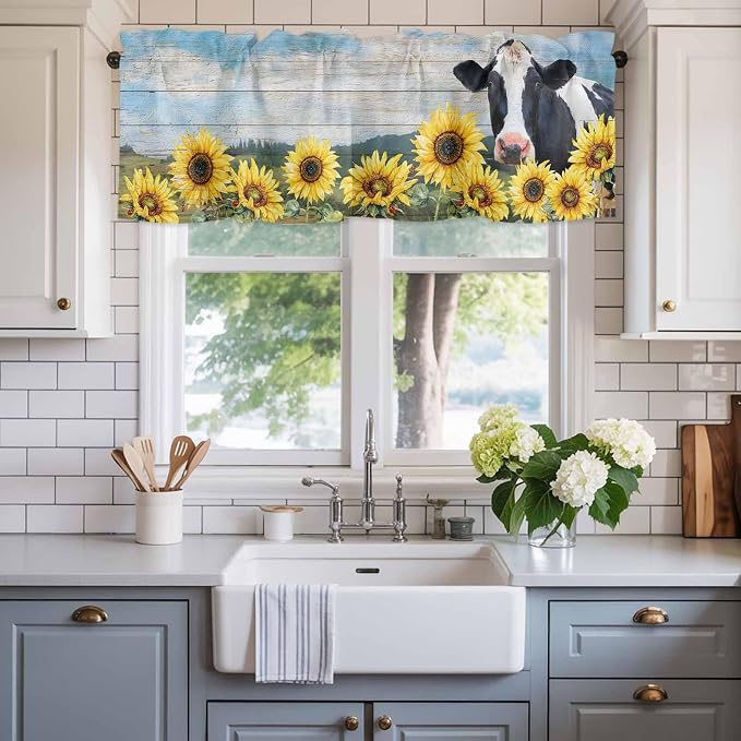 Cow Sunflowers Curtain Valances - Image 2