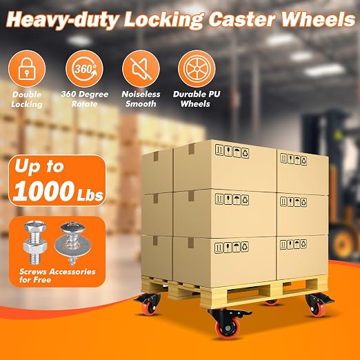3" Casters Wheels Set of 4 Large Heavy-Duty Plate Casters Double Locking Castor - Image 3