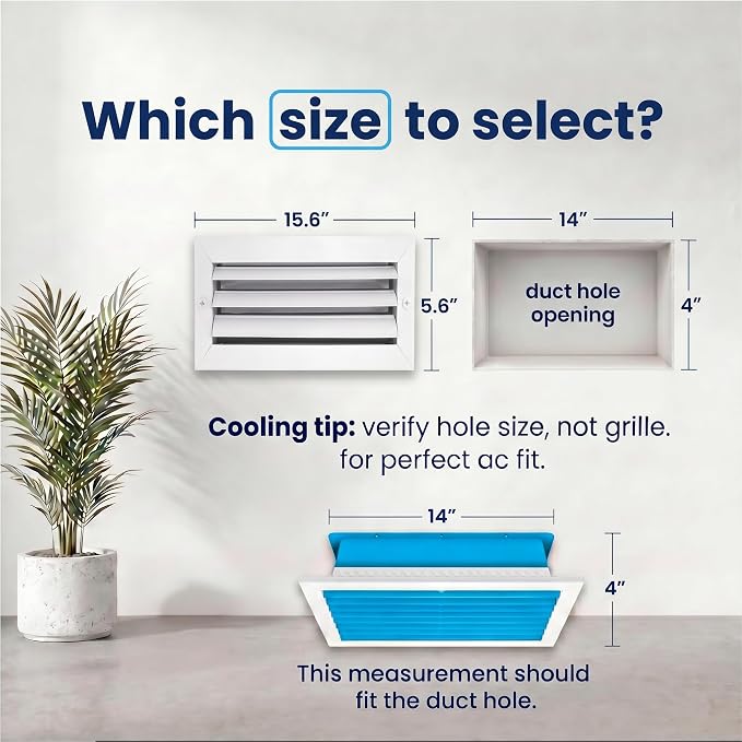 4" x 14" Duct Hole Aluminum 1-Way Vent Cover: Adjustable Curved Blade Air - Image 3