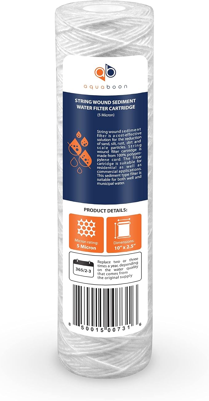 Aquaboon Whole House 5 Micron 10 x 2.5 String Wound Sediment Water Filter - Image 8