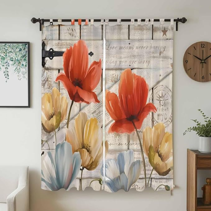 Retro Floral Living Room Curtains 84 Inch Length, Window Curtains Tab Top - Image 2