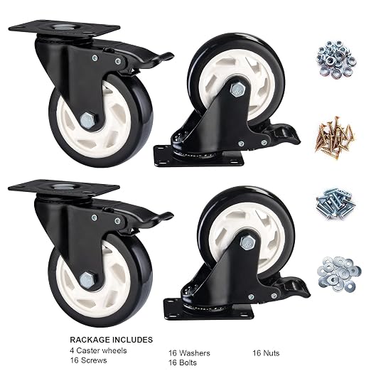 4" Swivel Casters Set of 4, Heavy Duty Locking Casters - Image 2