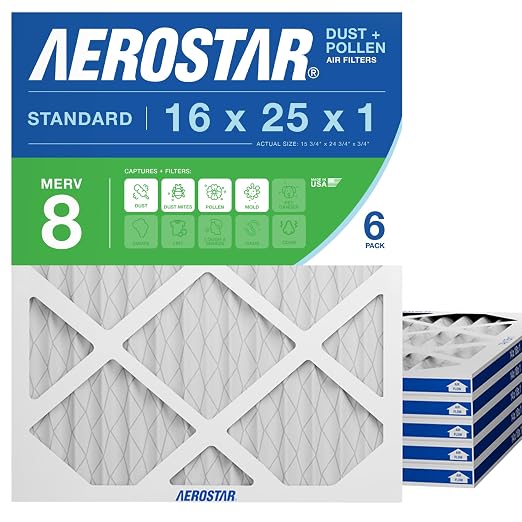 Aerostar 16x25x1 MERV 8 Air Filter, ACTUAL SIZE, Air Conditioning & Furnace by AirFiltersDelivered