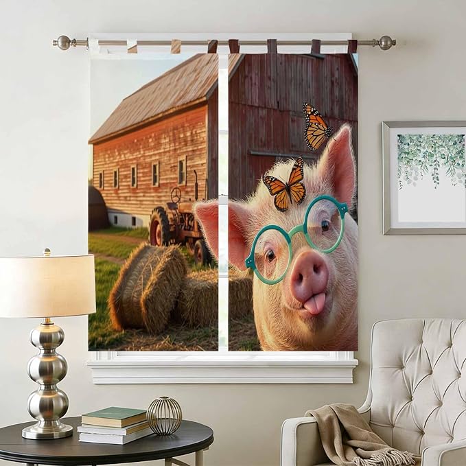 Farm Pig Living Room Curtains 84 Inch Length, Window Curtains Tab Top, - Image 2