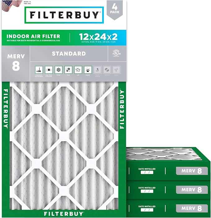 Filterbuy 12x24x2 Air Filter MERV 8 Essential Dust & Allergy Defense, by Filterbuy