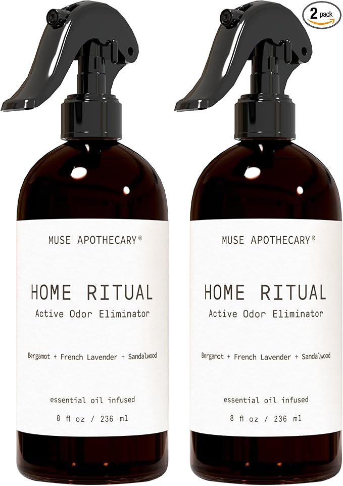 Muse Apothecary Home Ritual Active Odor Eliminator Spray - Furniture Deodorizer Spray & Bathroom Odor Eliminator for Home - Essential Oil Air Freshener - 8oz, Bergamot + French Lavender + Sandalwood 2
