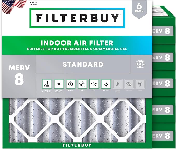 Filterbuy 25x25x4 Air Filter MERV 8 Essential Dust & Allergy Defense, by Filterbuy