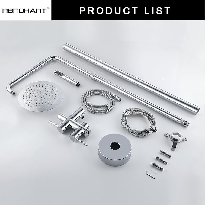 RBROHANT Freestanding Outdoor Shower Chrome, Height Adjustable Outside Showers for Backyard Garden Pool Beach, Outdoor Shower Fixtures with 10” Rain Shower Head and Handheld, Polished Chrome, JK0451