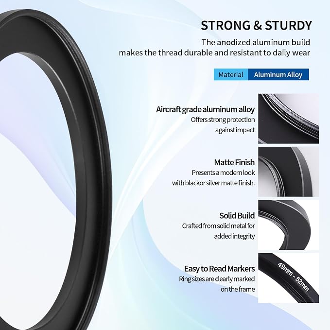 49-52mm Step-Up Ring Adapter, 49mm to 52mm Step Up Filter Ring - Image 3