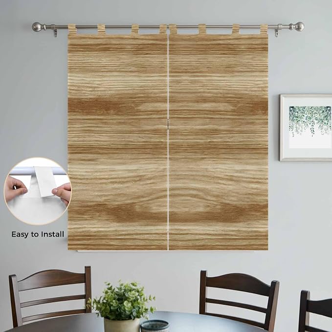 Light Brown Wood Grain Bedroom Curtains 72 Inch Length, Window Curtains Tab Top - Image 4