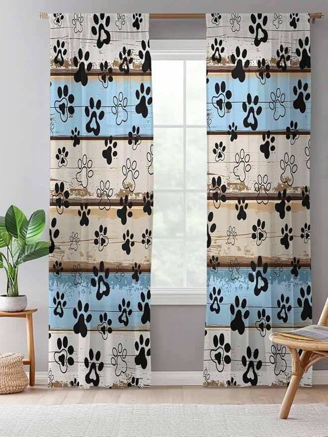Sheer Curtains 96 Inches Long, Vintage Farmhouse Rustic Wooden Grain Privacy - Image 5