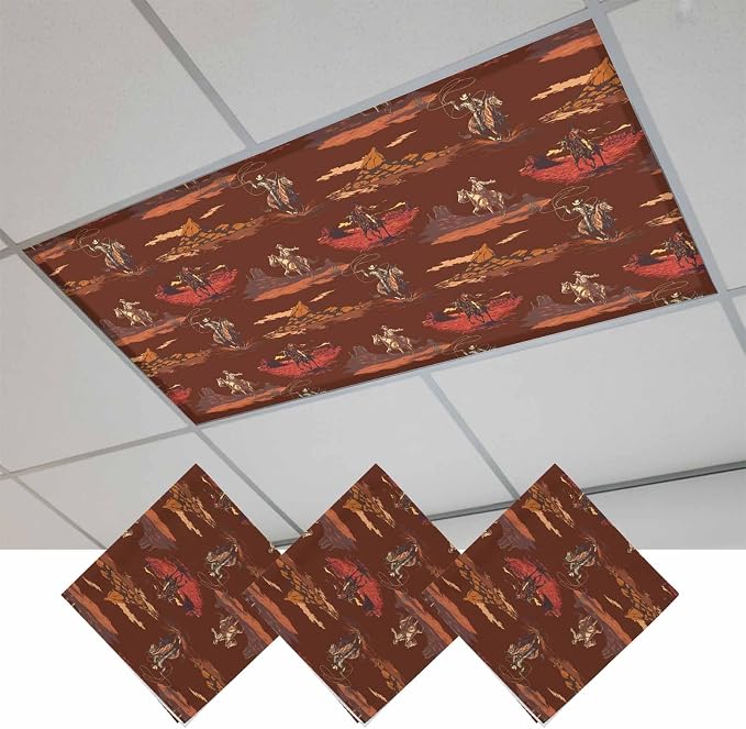 Cowboys Horses 3 Pcs Fluorescent Light Covers 4 x 2 Feet, Desert Ethnic Winds - Image 2