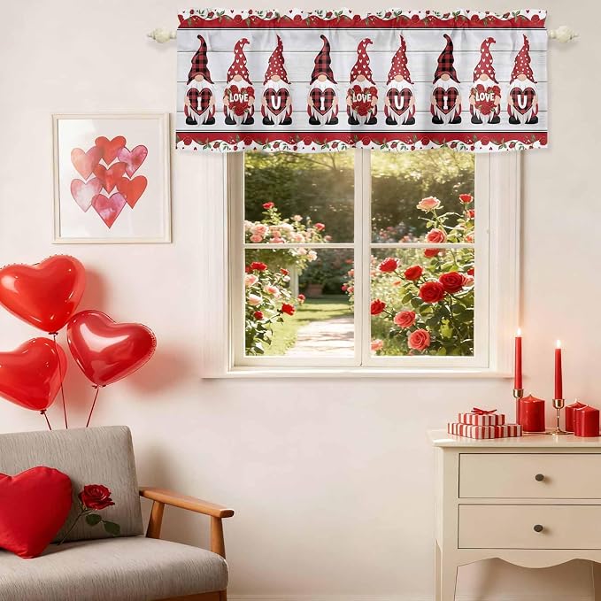 I Love U Valance Curtains for Kitchen, Valentine's Day Dwarf Romantic Wood - Image 5