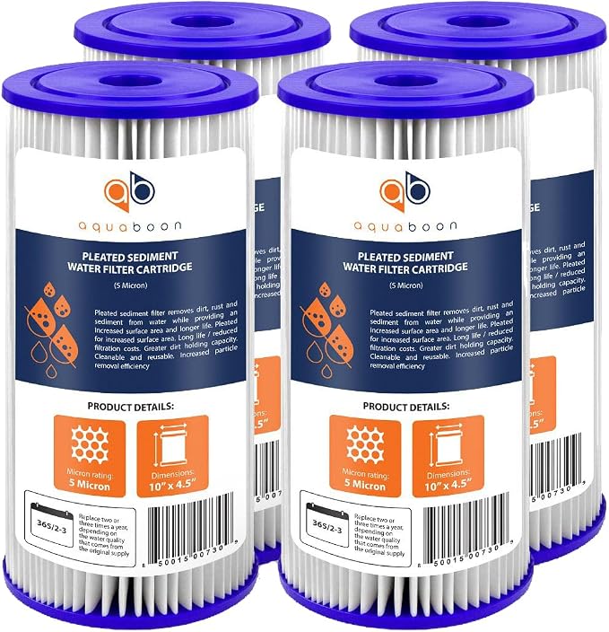 Aquaboon 5 Micron Pleated Sediment Water Filter 10 x 4.5 Cartridge by Aquaboon