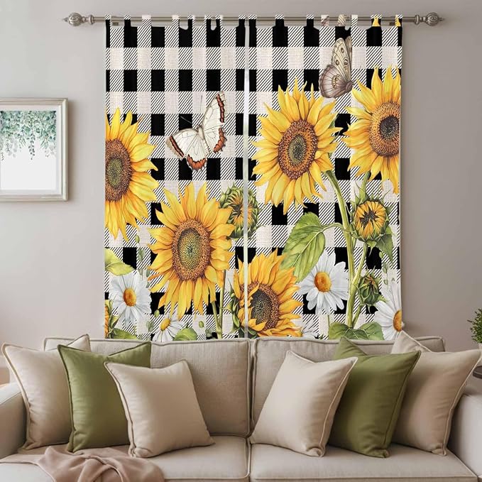 Sunflowers Living Room Curtains 96 Inch Length, Window Curtains Tab Top - Image 3