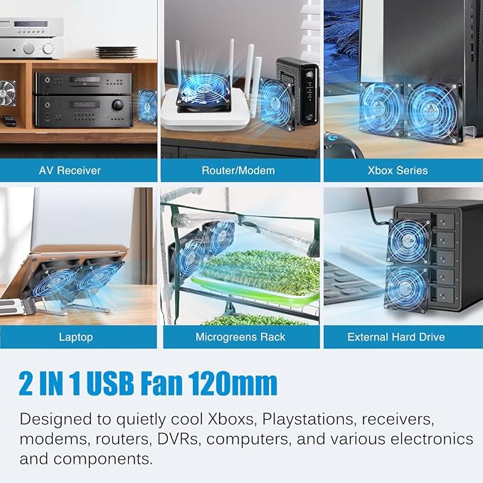 GDSTIME Quiet Dual 120mm USB Fan - Image 2