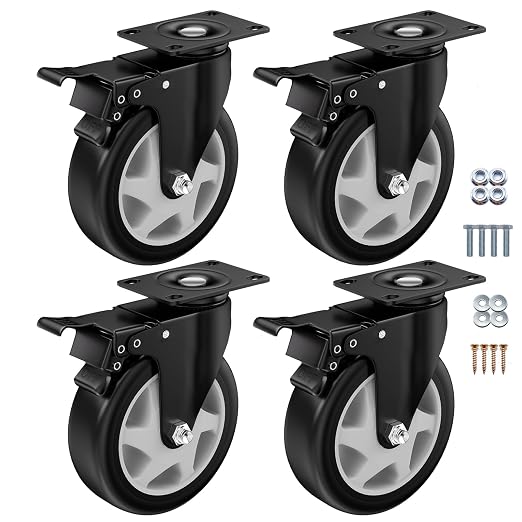 5" Heavy Duty Plate Casters, 1400 Lbs Dual Brake by ASHGOOB