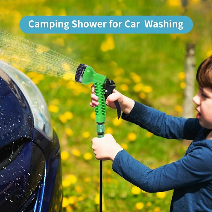 Portable Shower Blue 5L with 7 Spray Modes, Hand Press with Removable Hose and Shower Head
