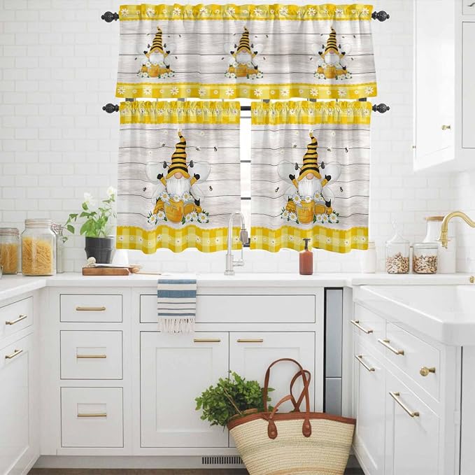 Yellow Gnomes Kitchen Curtains Set 3 Piece - Image 3