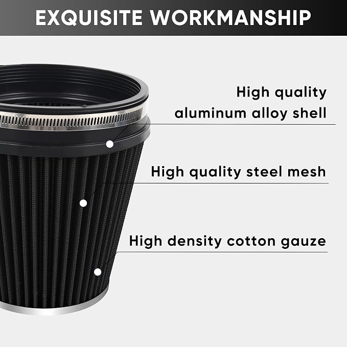 6" 152mm Cold Air Intake Filter Clamp-On Replacement High Flow Inlet Air Filter - Image 3