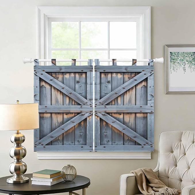 Farmhouse Wood Grain Kitchen Curtains 45 Inch Length, Short Cafe Window - Image 2