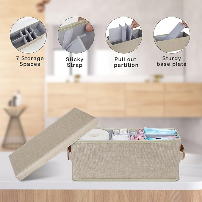 Lukeline Tampon Holder for Bathroom, Bathroom Storage Containers with Lid, Adjustable Divider Feminine Product Organizer, Tampon Organizer, Bathroom Accessories Decor Box,1-Pack