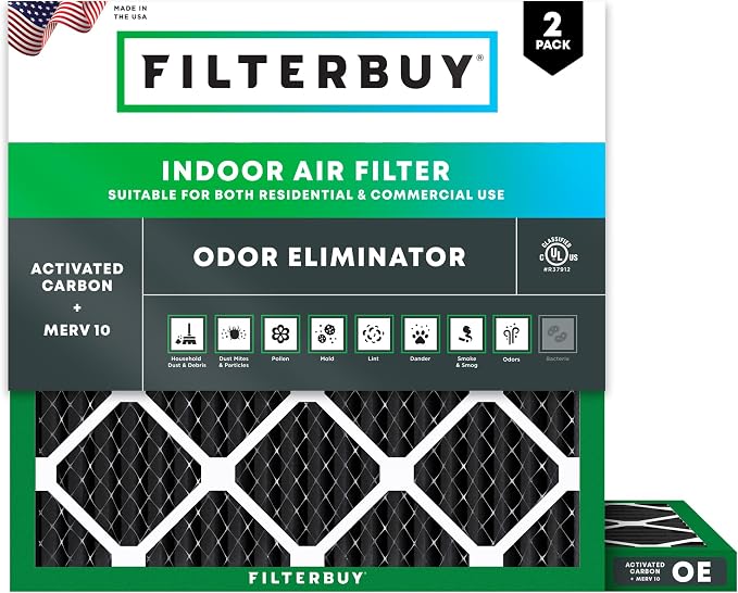 Filterbuy 14x14x1 Air Filter MERV 10 Odor & Allergy Defense by Filterbuy