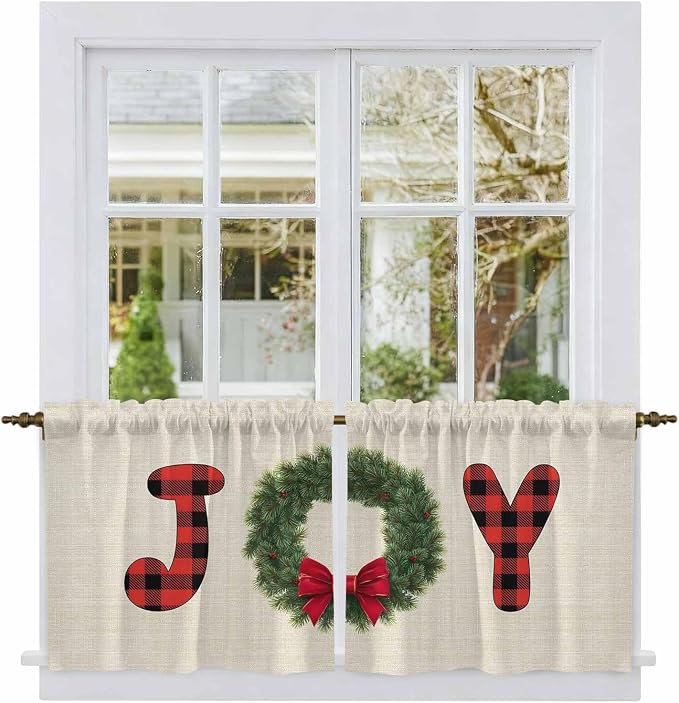 Red Green Christmas Kitchen Tier Curtains 24 Inch Long 2 Panel Set, Rod Pocket - Image 2