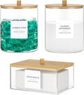 3 Pack Glass Jars and Acrylic Dryer Sheet Holder, Laundry Pods Container with Bamboo Lid and Measuring Cups for Laundry Room Organization, Powder Detergent Containers