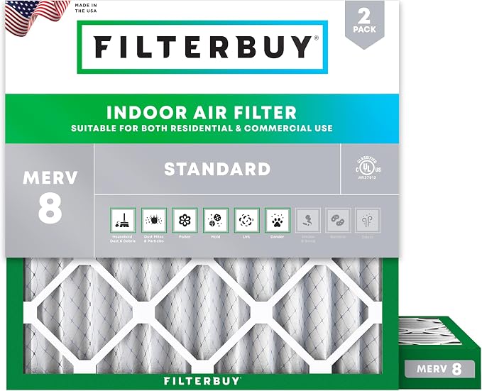 Filterbuy 18x18x2 Air Filter MERV 8 Essential Dust & Allergy Defense, by Filterbuy