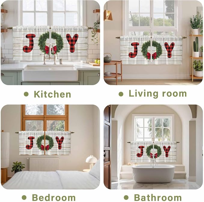 Christmas Wreaths Kitchen Tier Curtains 36 Inch Long 2 Panel Set, Rod Pocket - Image 8