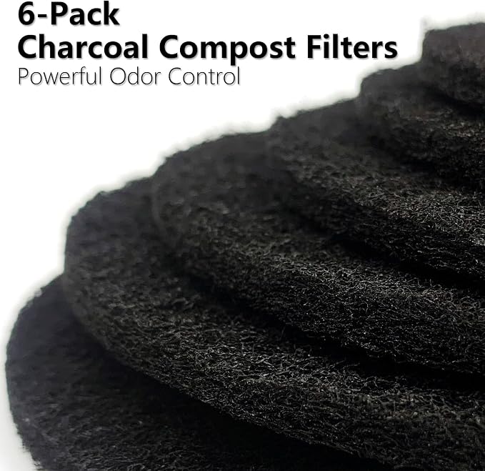 6 Pack Charcoal Filters for Compost Bucket – 6.7 Inch Round Activated Carbon - Image 3