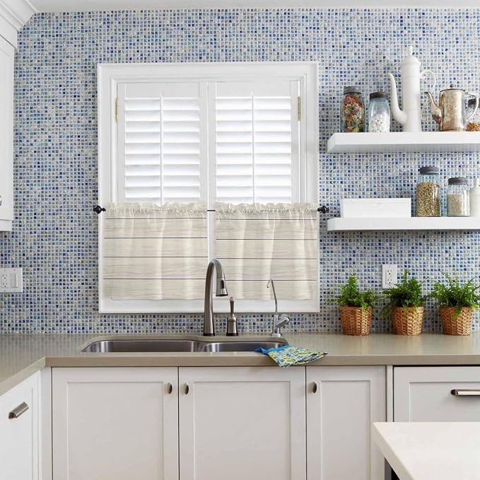 Vintage Country Wooden Board Window Valance Curtains, Gradient Wood Grain Line - Image 8