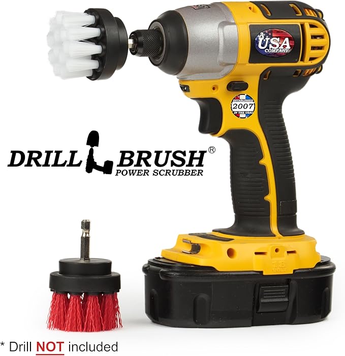 Drill Brush Power Scrubber - Drill Powered Scrub Brush Set - Rug and Carpet Stain Spot Cleaner - Small Round Brush - Spin Brush Set - Glass Cleaner - Upholstery and Leather Brush - Garden - Deck