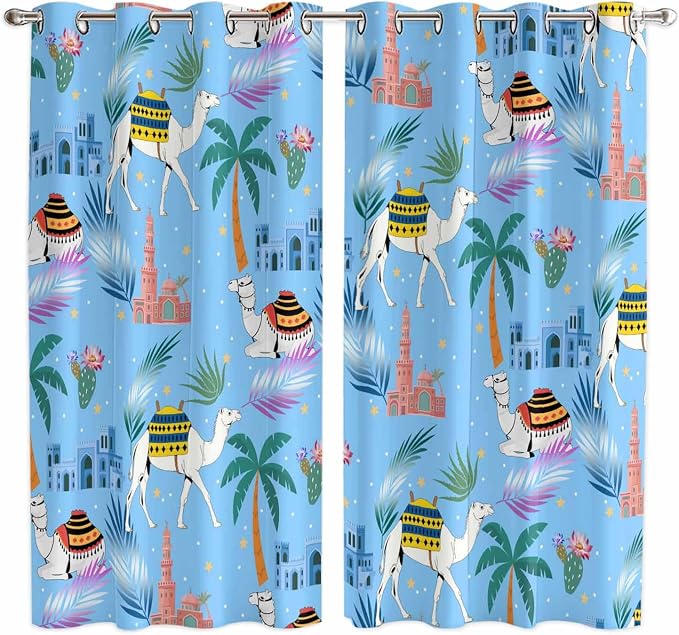 2 Panel Kitchen Cafe Curtains, Desert Landscape Sunlight Filtering Nature Air by Hokiten