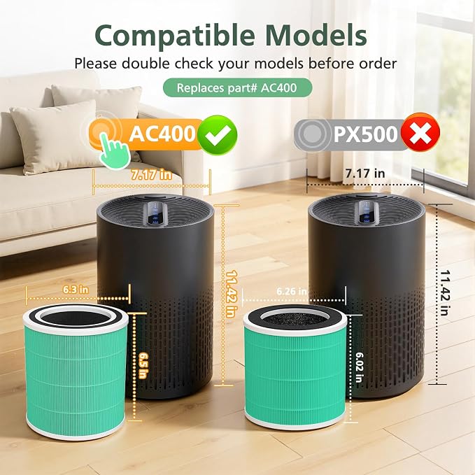 2 Pack AC400 Air Purifi-ers Replacement Filt-er - Image 2