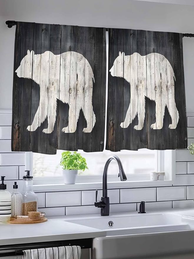 Sheer Curtains 45 Inch Length, Rustic Counrty Vintage Wood Grain Privacy Voile - Image 5