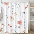 Gibelle Long Shower Curtain 72 x 78, Watercolor Floral Fabric Shower Curtain, Coral Beige Flower Decorative Bathroom Shower Curtain Set