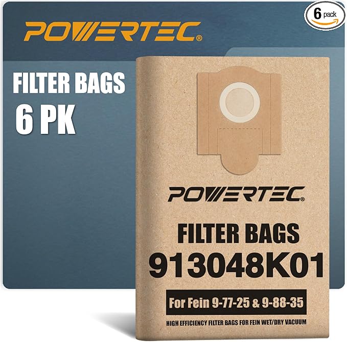 POWERTEC Shop Vacuum Bags 6PK Replacement Filter Bags by POWERTEC