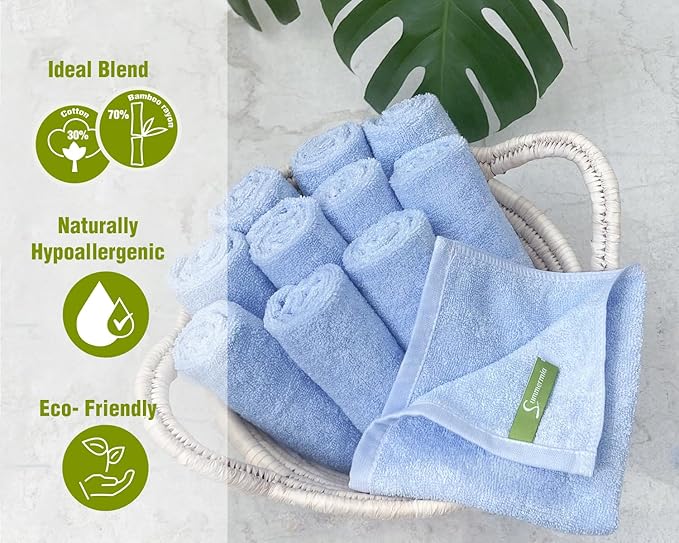 Washcloths 12 Pack 13"x13"- Extra Absorbent, Soft Multipurpose Wash Clothes and Face Towel (Blue)