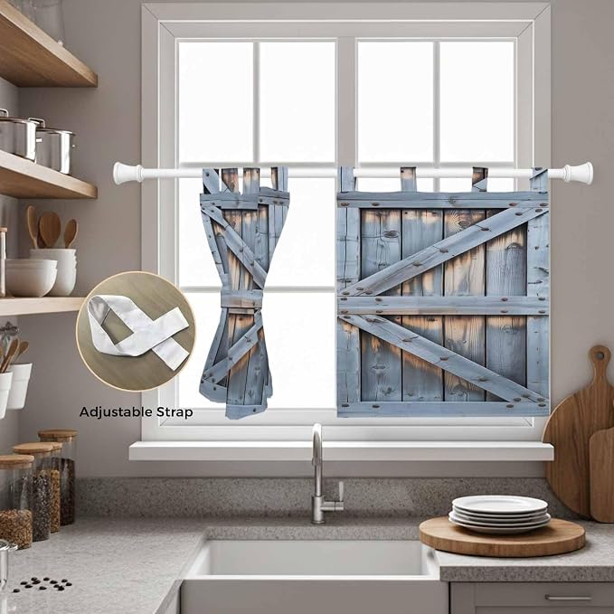 Farmhouse Wood Grain Kitchen Curtains 36 Inch Length, Small Window Curtains Tab - Image 5
