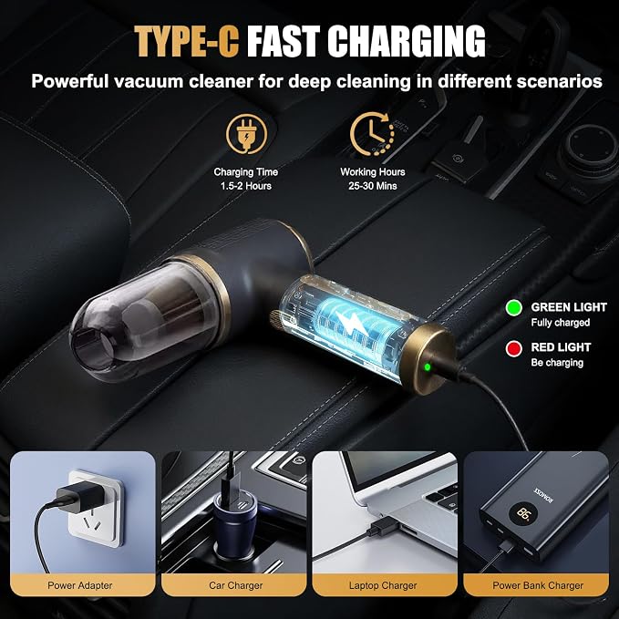 4-in-1 Cordless Car Vacuum Cleaner, 14000PA Powerful Handheld Vacuum - Image 5