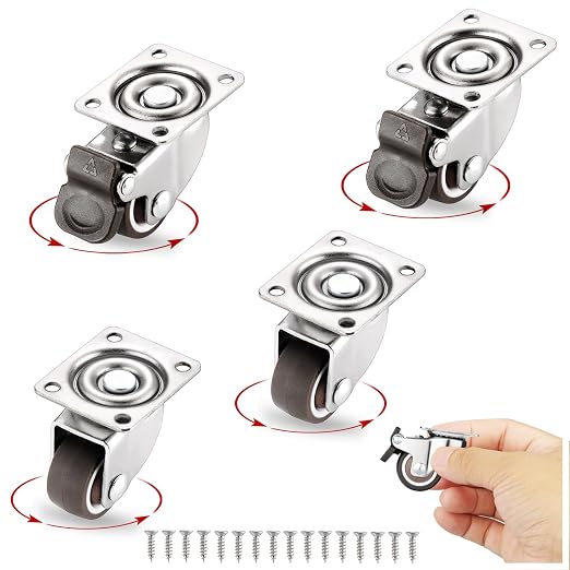 Small Caster Wheels 1 Inch, Low Profile 360 Degree Swivel Casters Set of 4 by ZUOFANG