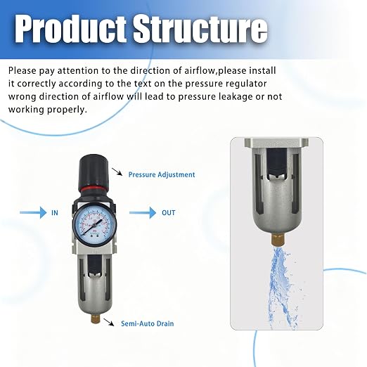 HengMinLingTong 3/8" NPT Compressed Air Filter Regulator Combo Piggyback - Image 3