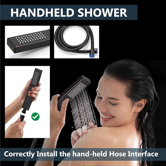 Aolemi Shower Faucet Set Rain Shower System with Handheld Spray Bathroom Shower Combo Rough-in Valve and Shower Trim Kit Included Oil Rubbed Bronze 16 Inch Wall Mount Shower Head