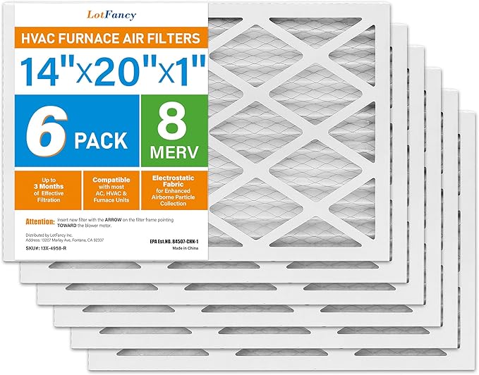 LotFancy 14x20x1 Air Filter MERV 8 6-Pack, Electrostatic Pleated Furnace & AC by LotFancy
