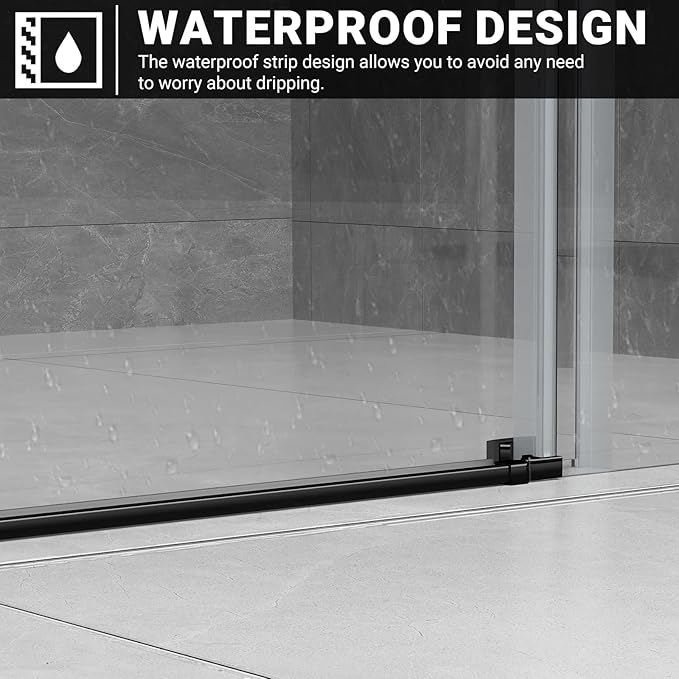Chabatree Shower Door 60" W x 76" H Frameless Sliding Shower Door,Frameless Shower Door with Sealing Strip and Waterproof Handle,5/16"(8mm) Clear Tempered Glass,Stainless Steel Hardware,Black